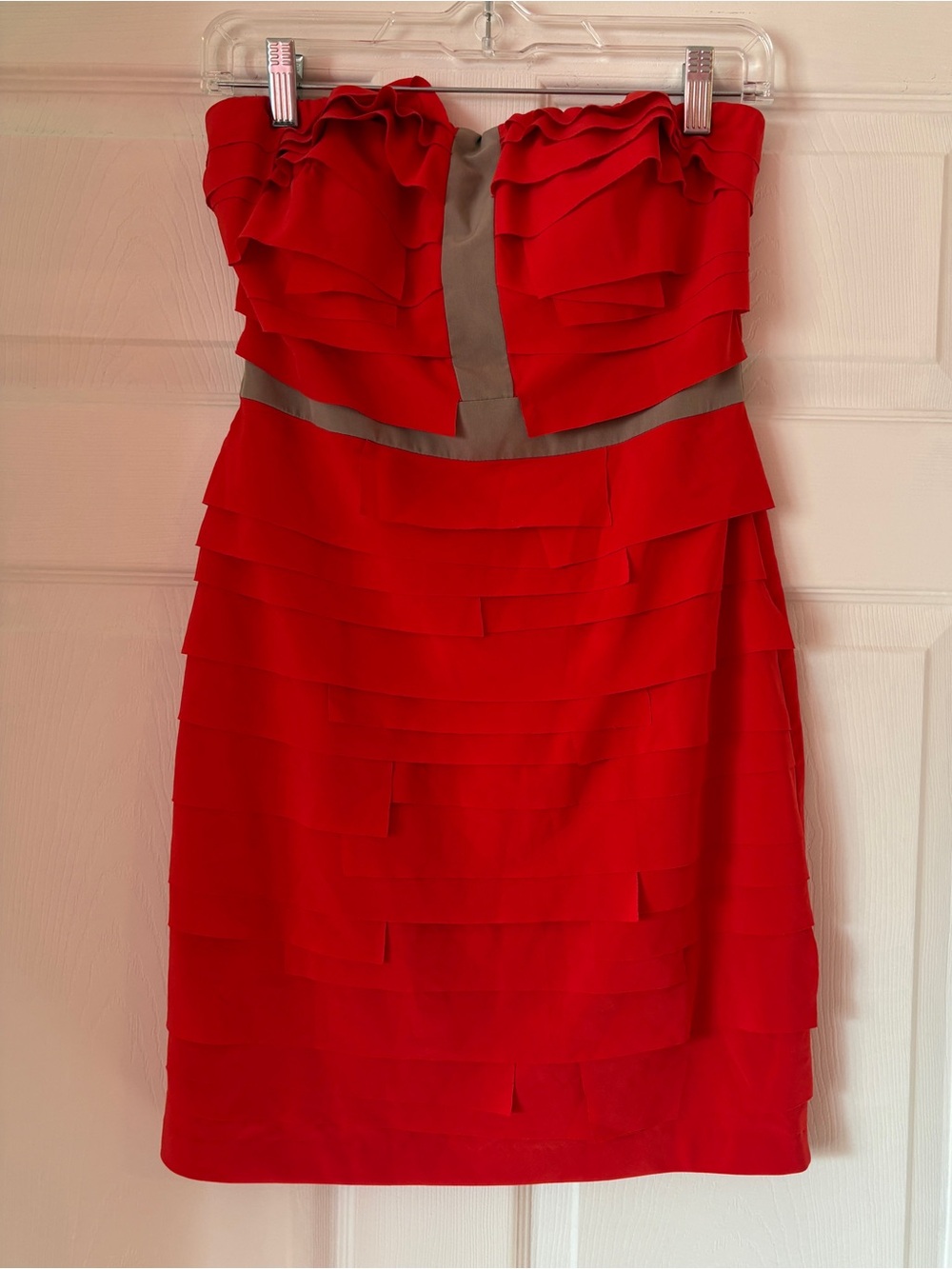 Gianni Bini Y2K Red Strapless Layered Ruffle Dress with Contrast Trim